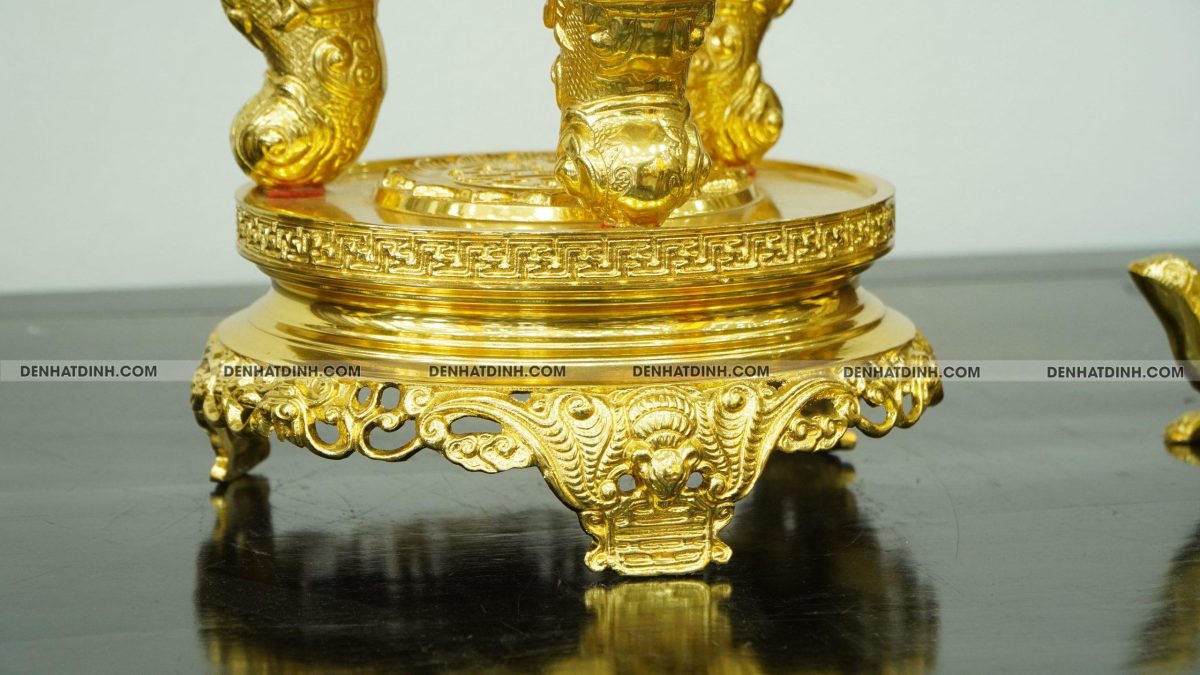 Bộ đỉnh đồng tam sự hạc Phụng Gia Tiên nắp thọ 66cm dát vàng toàn bộ - Ảnh 6
