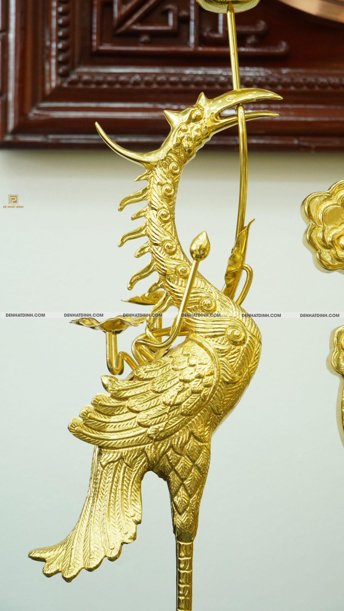 Bộ đỉnh đồng tam sự hạc Phụng Gia Tiên nắp thọ 66cm dát vàng toàn bộ - Ảnh 8