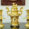 Bộ đỉnh tam sự nến Phụng Gia Tiên nắp Thọ 66cm dát vàng toàn bộ