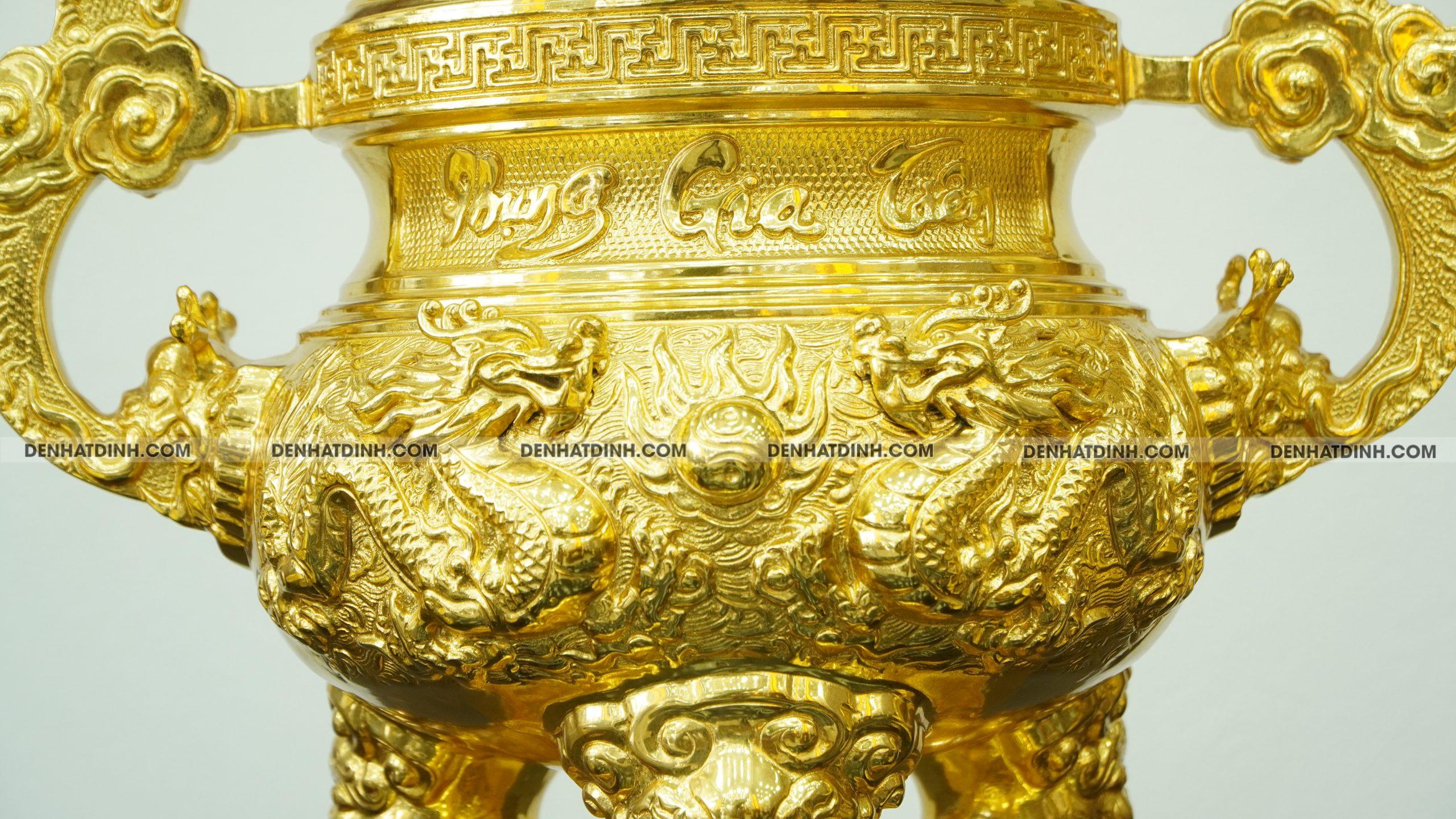 Bộ đỉnh tam sự nến Phụng Gia Tiên nắp Thọ 66cm dát vàng toàn bộ - Ảnh 4