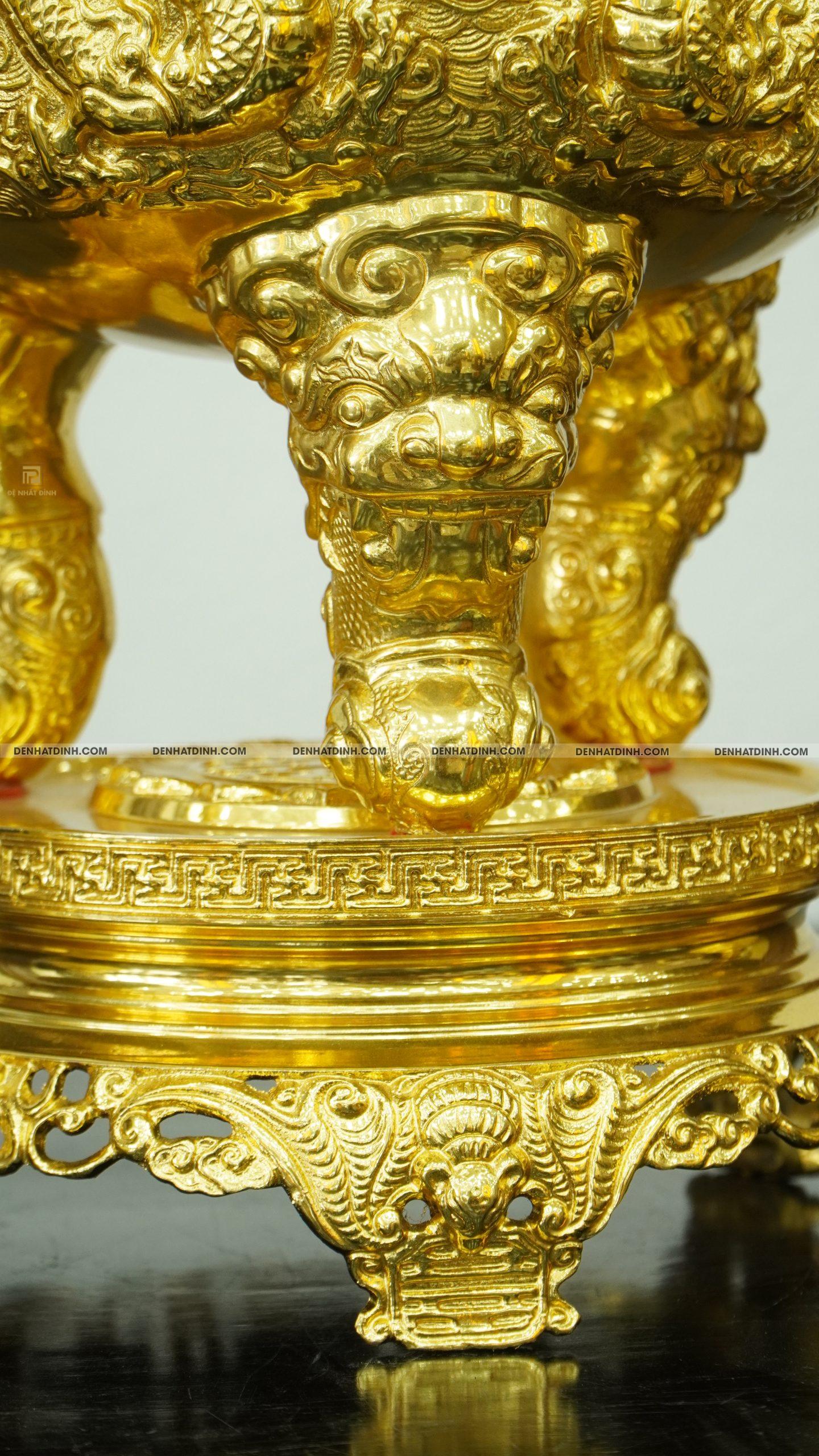 Bộ đỉnh tam sự nến Phụng Gia Tiên nắp Thọ 66cm dát vàng toàn bộ - Ảnh 5