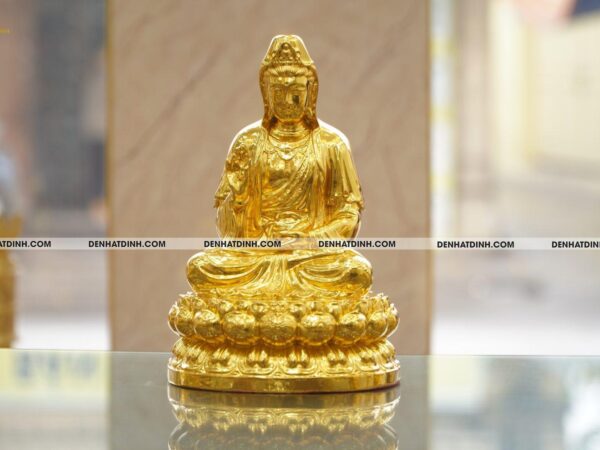 Tượng đồng Quan âm đài sen dát vàng 24K cao 30cm