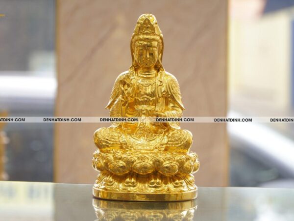Tượng đồng Quan âm áo hoa dát vàng 24K cao 29,5 nặng 3kg