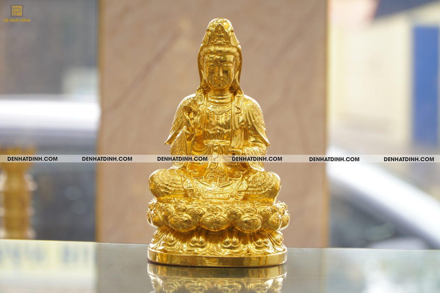 Tượng đồng Quan âm áo hoa dát vàng 24K cao 29,5 nặng 3kg