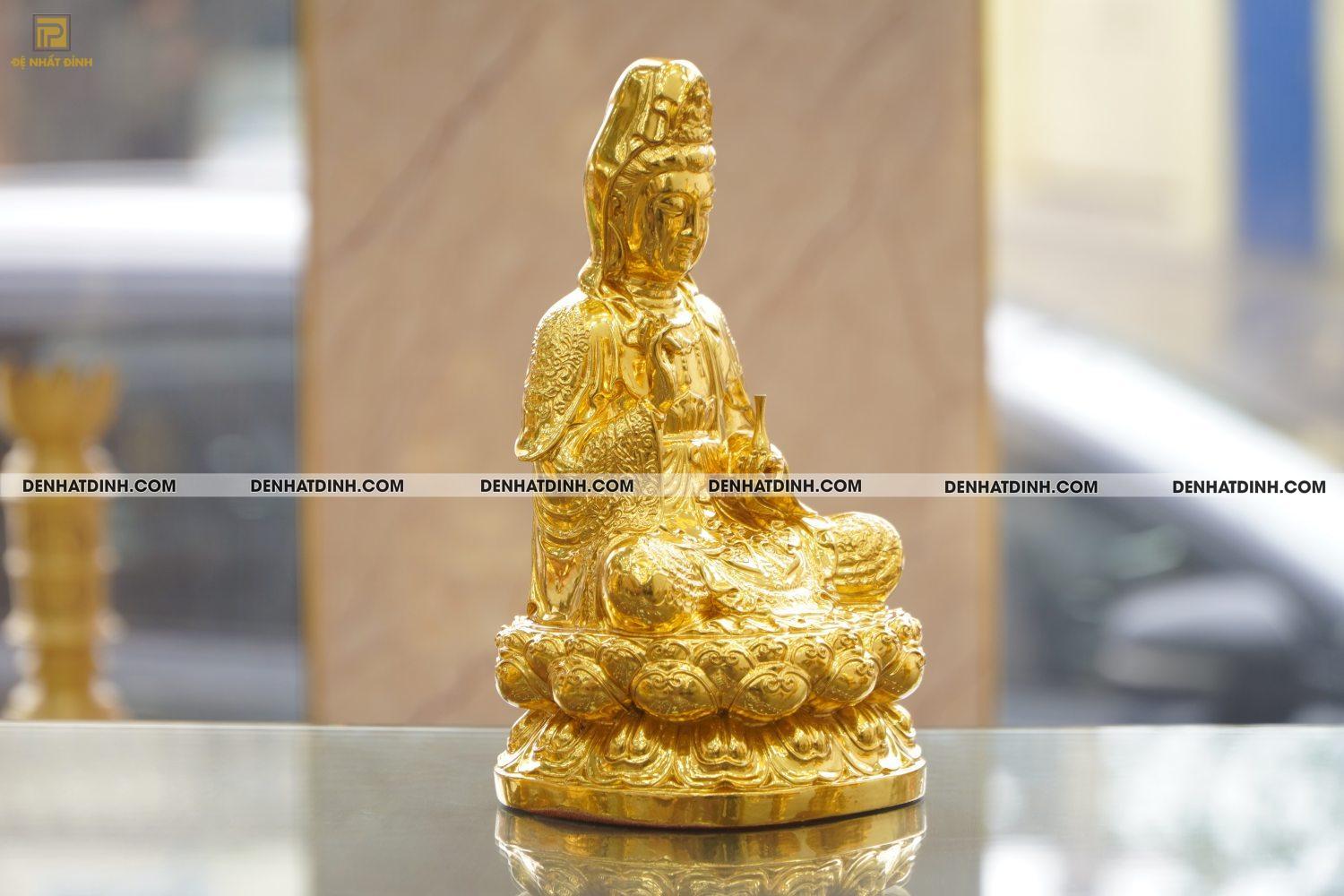 Tượng đồng Quan âm áo hoa dát vàng 24K cao 29,5 nặng 3kg - Ảnh 2