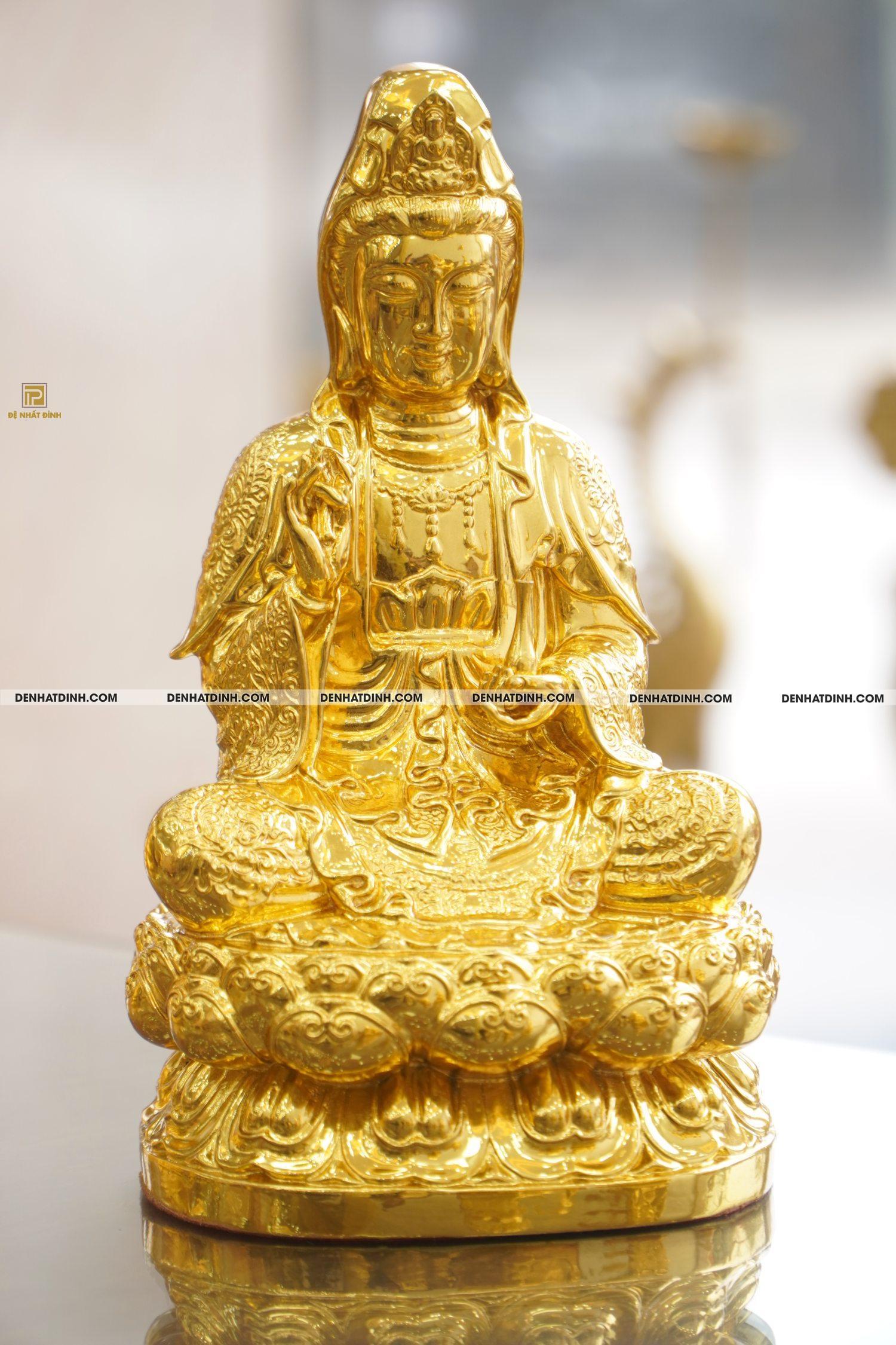 Tượng đồng Quan âm áo hoa dát vàng 24K cao 29,5 nặng 3kg - Ảnh 5