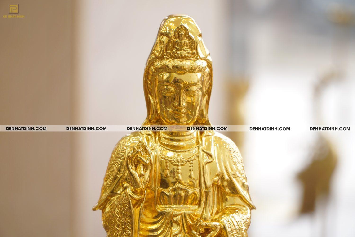 Tượng đồng Quan âm áo hoa dát vàng 24K cao 29,5 nặng 3kg - Ảnh 6
