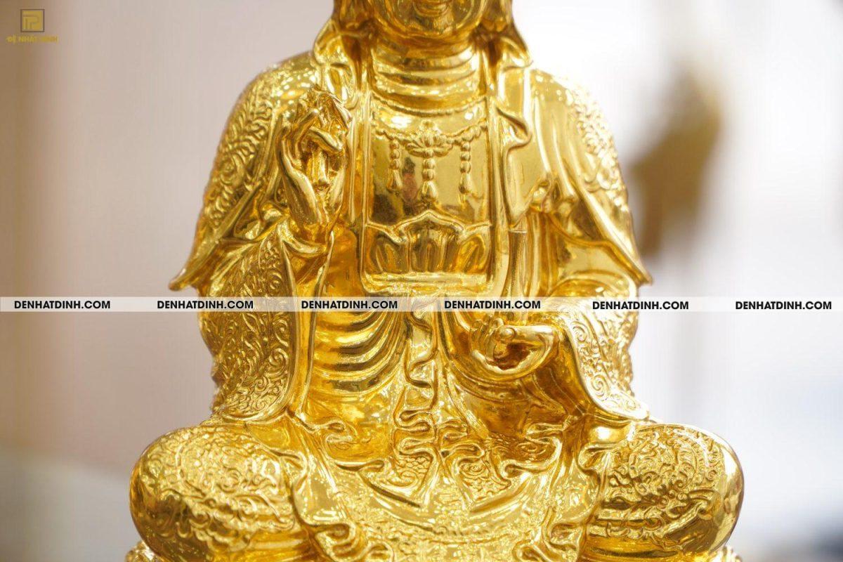 Tượng đồng Quan âm áo hoa dát vàng 24K cao 29,5 nặng 3kg - Ảnh 7