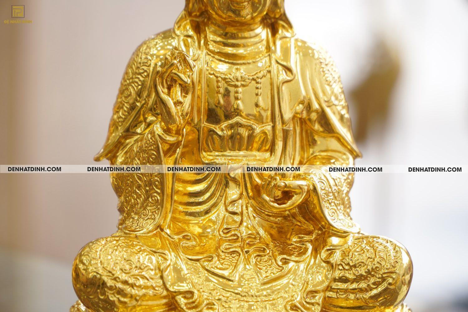 Tượng đồng Quan âm áo hoa dát vàng 24K cao 29,5 nặng 3kg - Ảnh 7