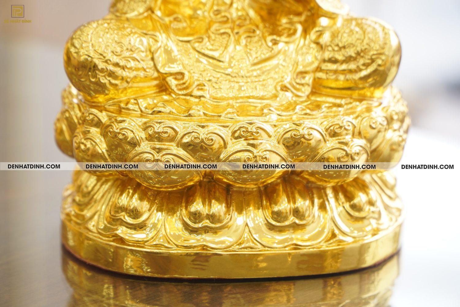 Tượng đồng Quan âm áo hoa dát vàng 24K cao 29,5 nặng 3kg - Ảnh 8