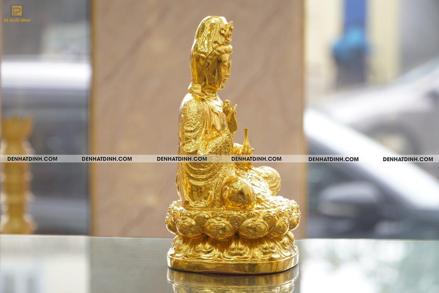 Tượng đồng Quan âm áo hoa dát vàng 24K cao 29,5 nặng 3kg - Ảnh 3