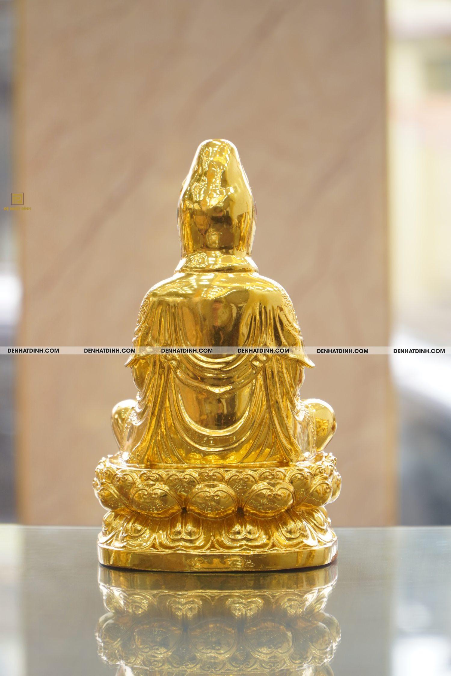 Tượng đồng Quan âm áo hoa dát vàng 24K cao 29,5 nặng 3kg - Ảnh 4