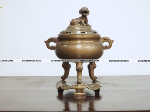 Lư đỉnh báo hun nâu cổ 45cm bằng đồng