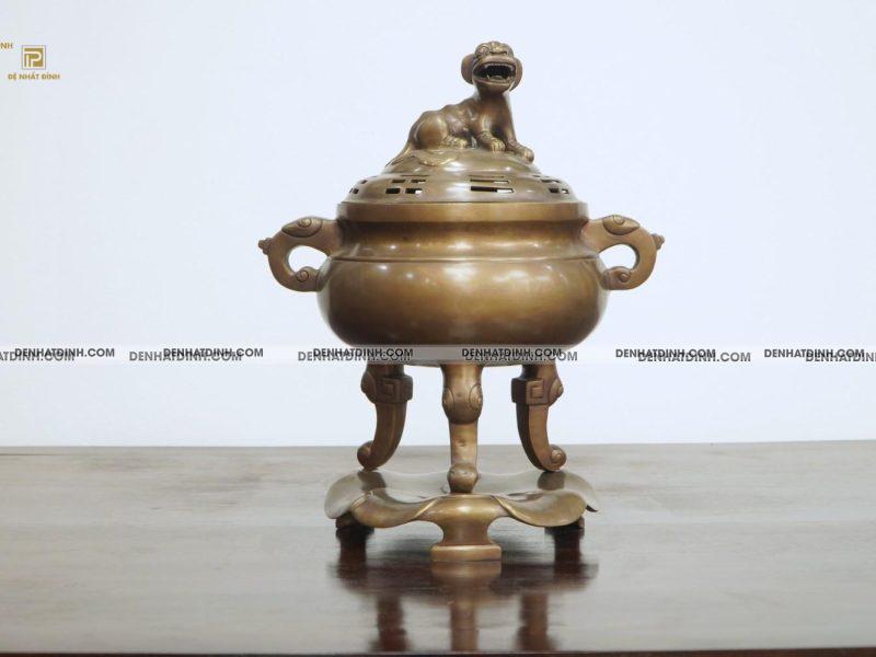 Lư đỉnh báo hun nâu cổ 45cm bằng đồng