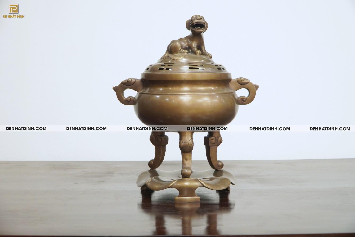 Lư đỉnh báo hun nâu cổ 45cm bằng đồng