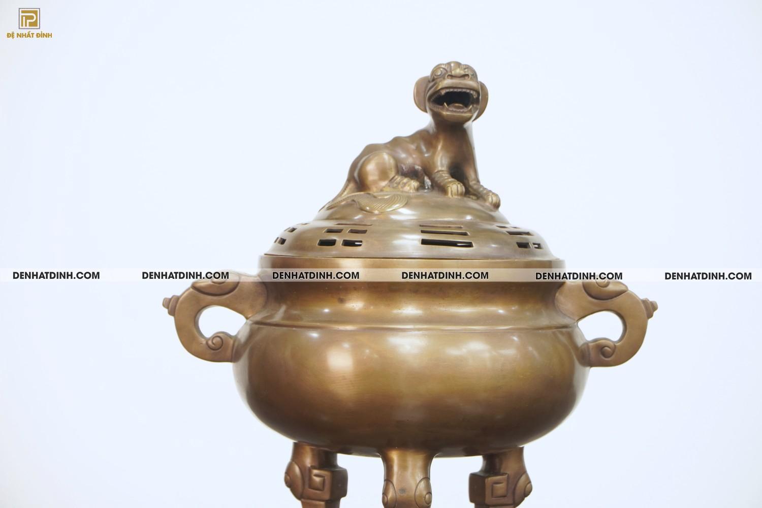 Lư đỉnh báo hun nâu cổ 45cm bằng đồng - Ảnh 2