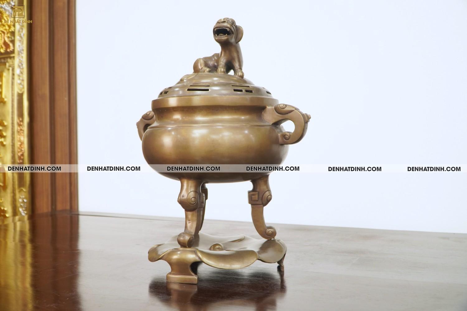 Lư đỉnh báo hun nâu cổ 45cm bằng đồng - Ảnh 12