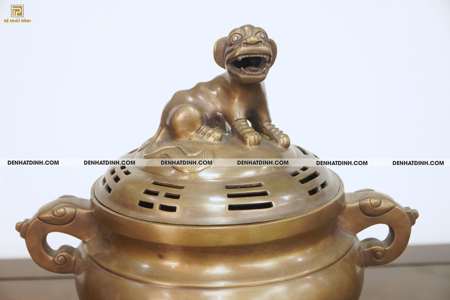 Lư đỉnh báo hun nâu cổ 45cm bằng đồng - Ảnh 11