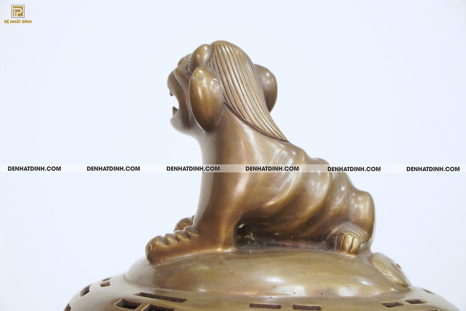 Lư đỉnh báo hun nâu cổ 45cm bằng đồng - Ảnh 5