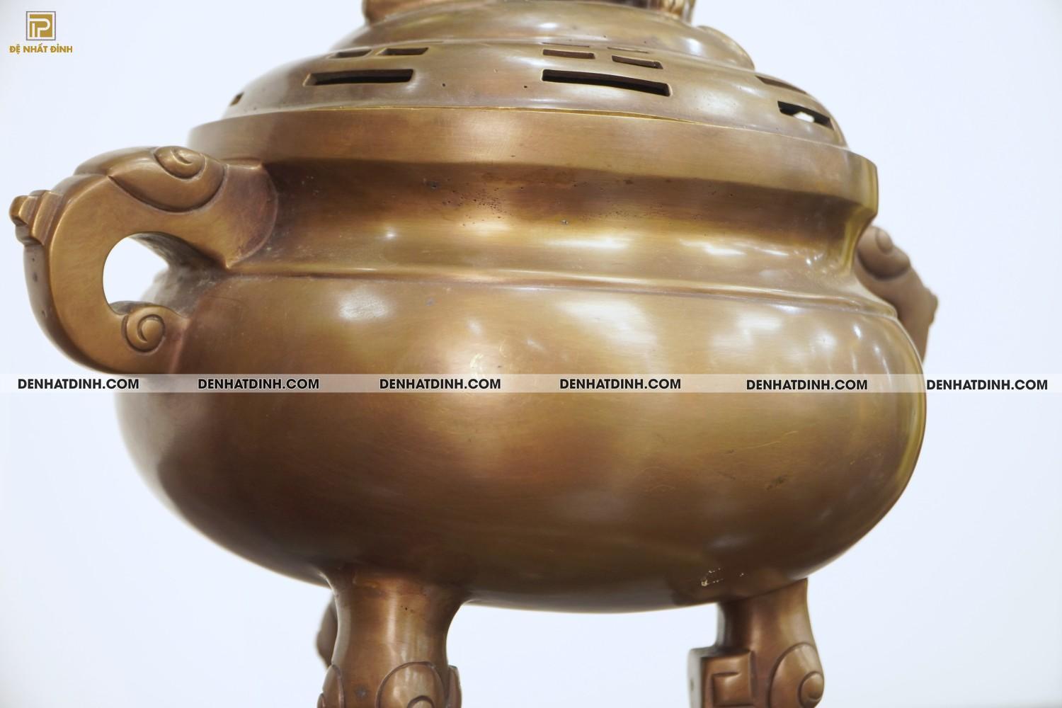 Lư đỉnh báo hun nâu cổ 45cm bằng đồng - Ảnh 3