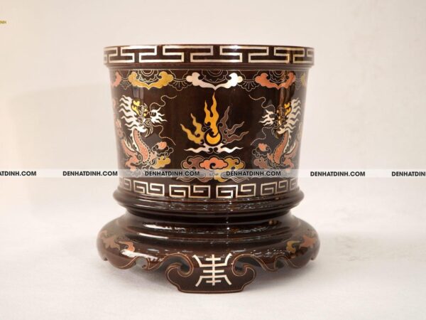 Bát hương 20 bằng đồng đỏ khảm ngũ sắc