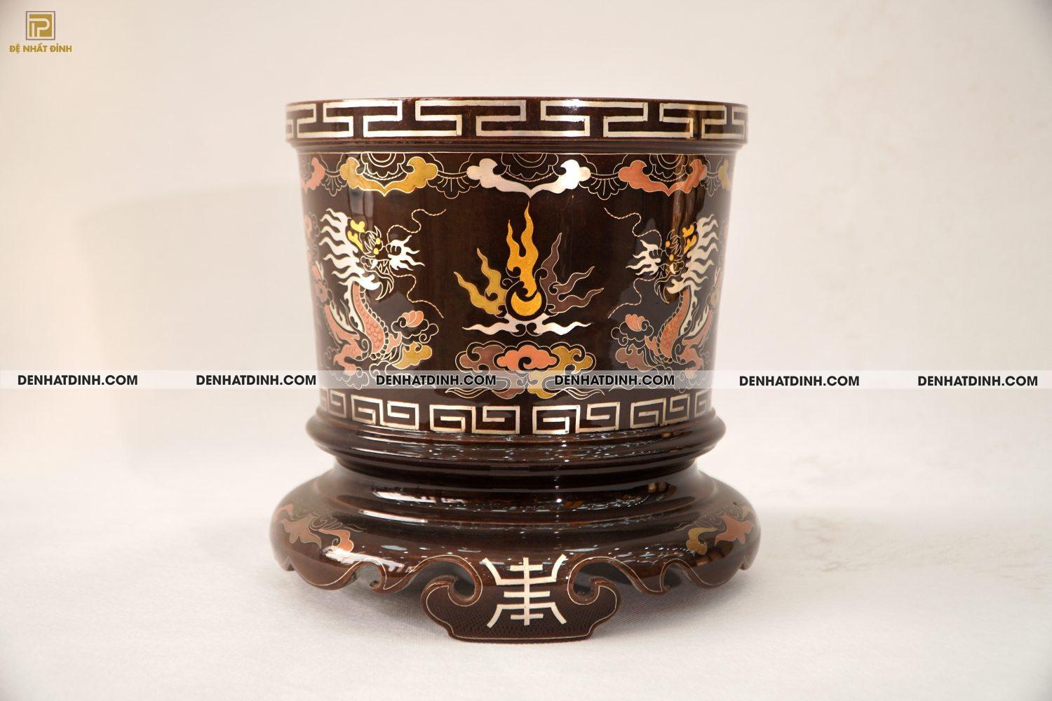 Bát hương 20 bằng đồng đỏ khảm ngũ sắc