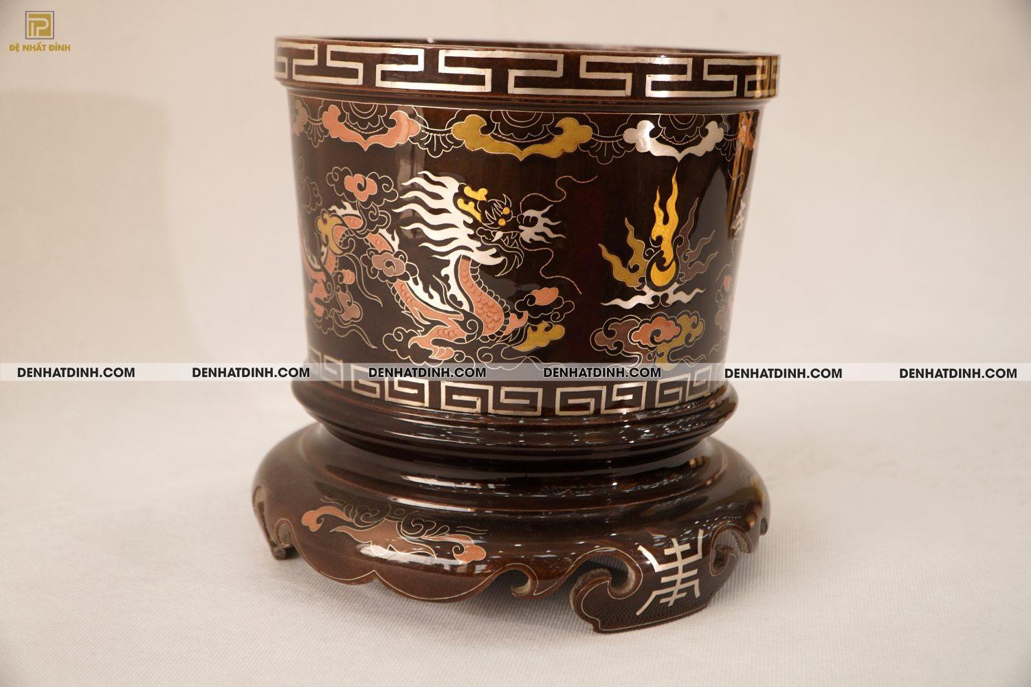 Bát hương 20 bằng đồng đỏ khảm ngũ sắc - Ảnh 4