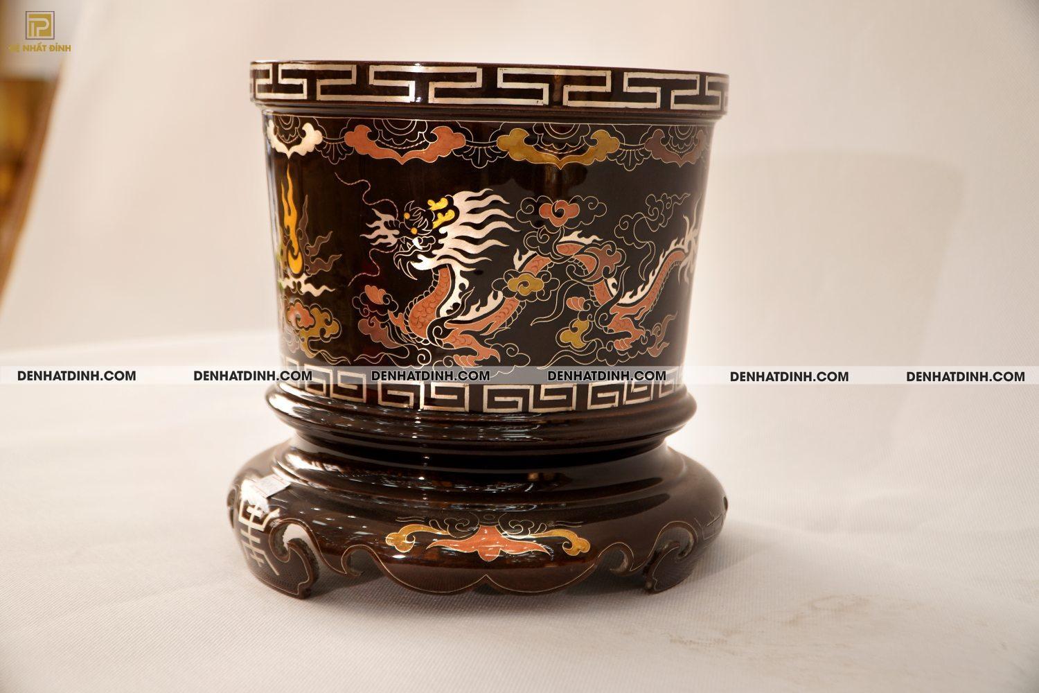 Bát hương 20 bằng đồng đỏ khảm ngũ sắc - Ảnh 3