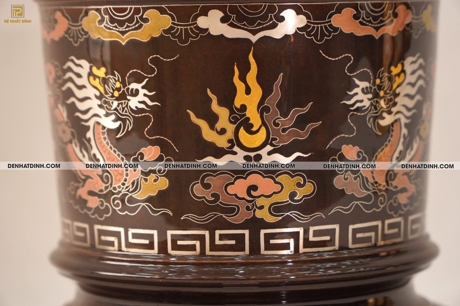 Bát hương 20 bằng đồng đỏ khảm ngũ sắc - Ảnh 5