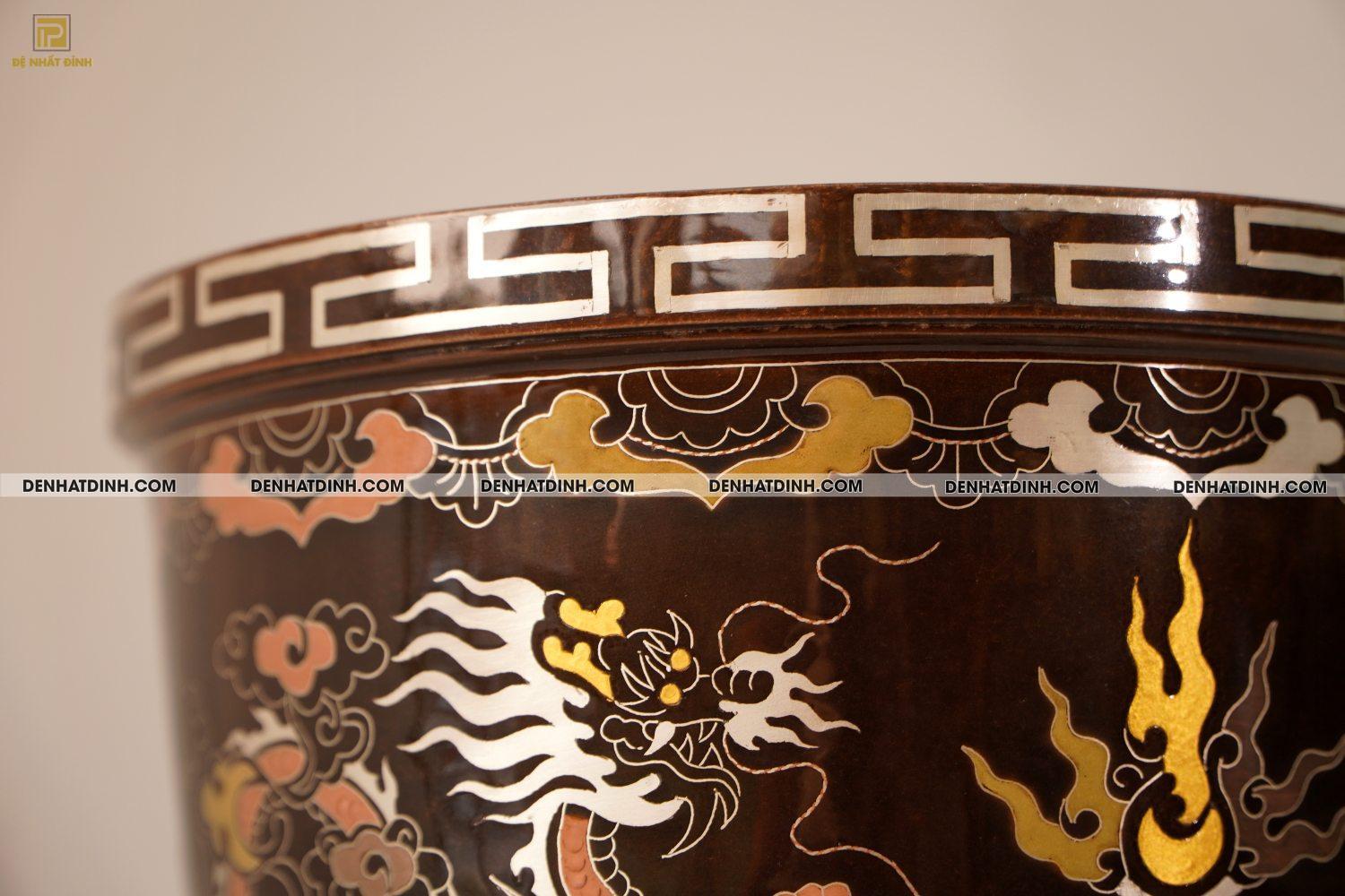 Bát hương 20 bằng đồng đỏ khảm ngũ sắc - Ảnh 7