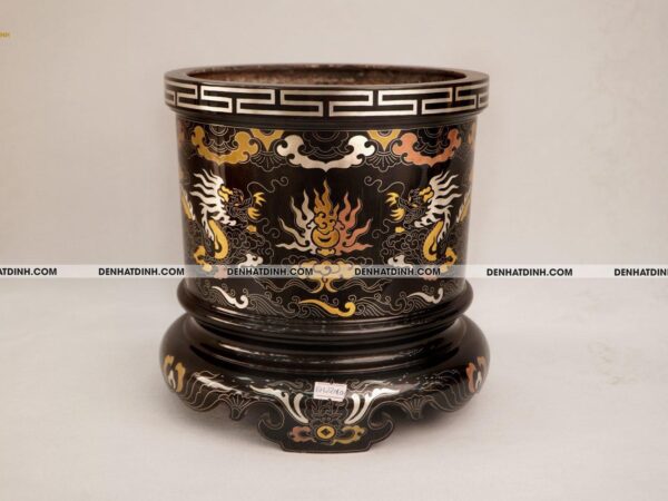 Bát hương 22 bằng đồng đỏ khảm ngũ sắc