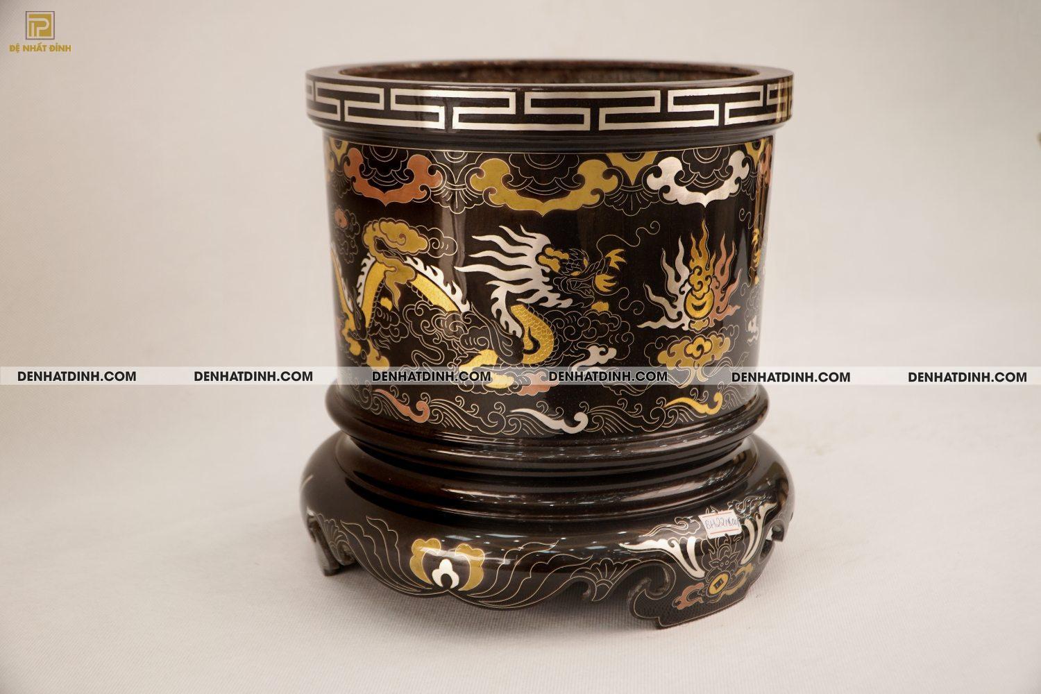 Bát hương 22 bằng đồng đỏ khảm ngũ sắc - Ảnh 2