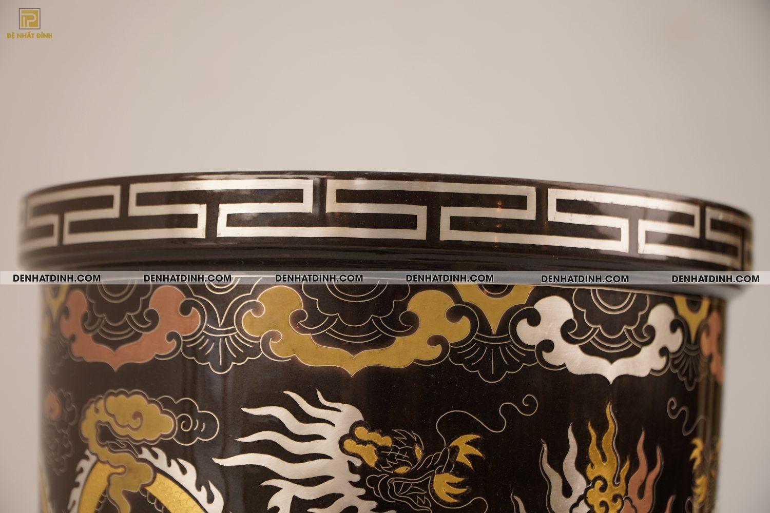 Bát hương 22 bằng đồng đỏ khảm ngũ sắc - Ảnh 6