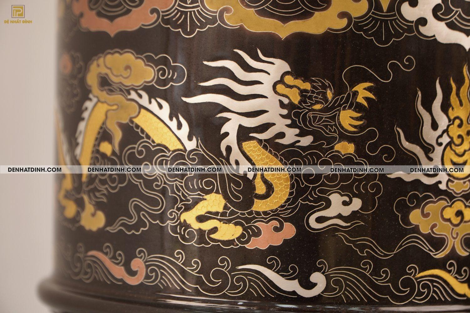 Bát hương 22 bằng đồng đỏ khảm ngũ sắc - Ảnh 8