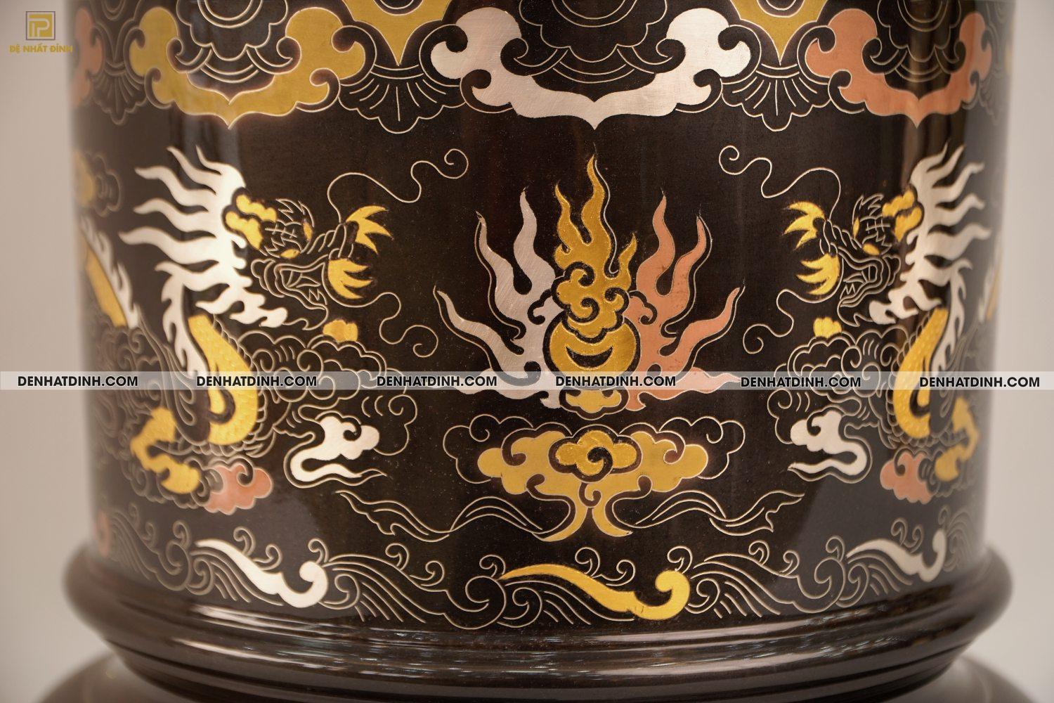 Bát hương 22 bằng đồng đỏ khảm ngũ sắc - Ảnh 7