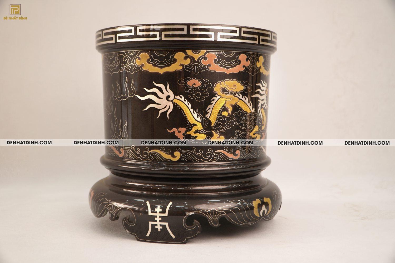 Bát hương 22 bằng đồng đỏ khảm ngũ sắc - Ảnh 4