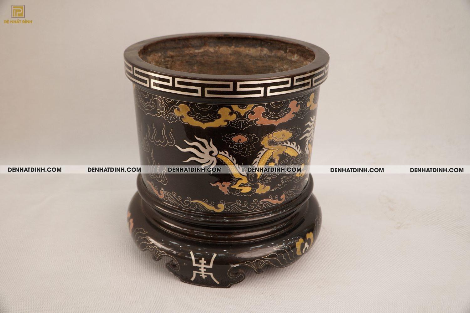 Bát hương 22 bằng đồng đỏ khảm ngũ sắc - Ảnh 3