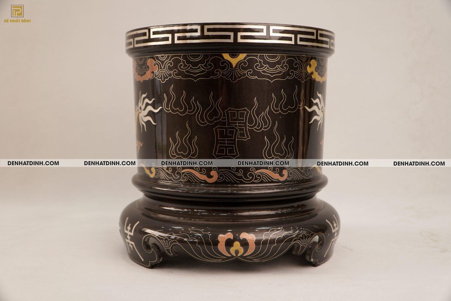 Bát hương 22 bằng đồng đỏ khảm ngũ sắc - Ảnh 5