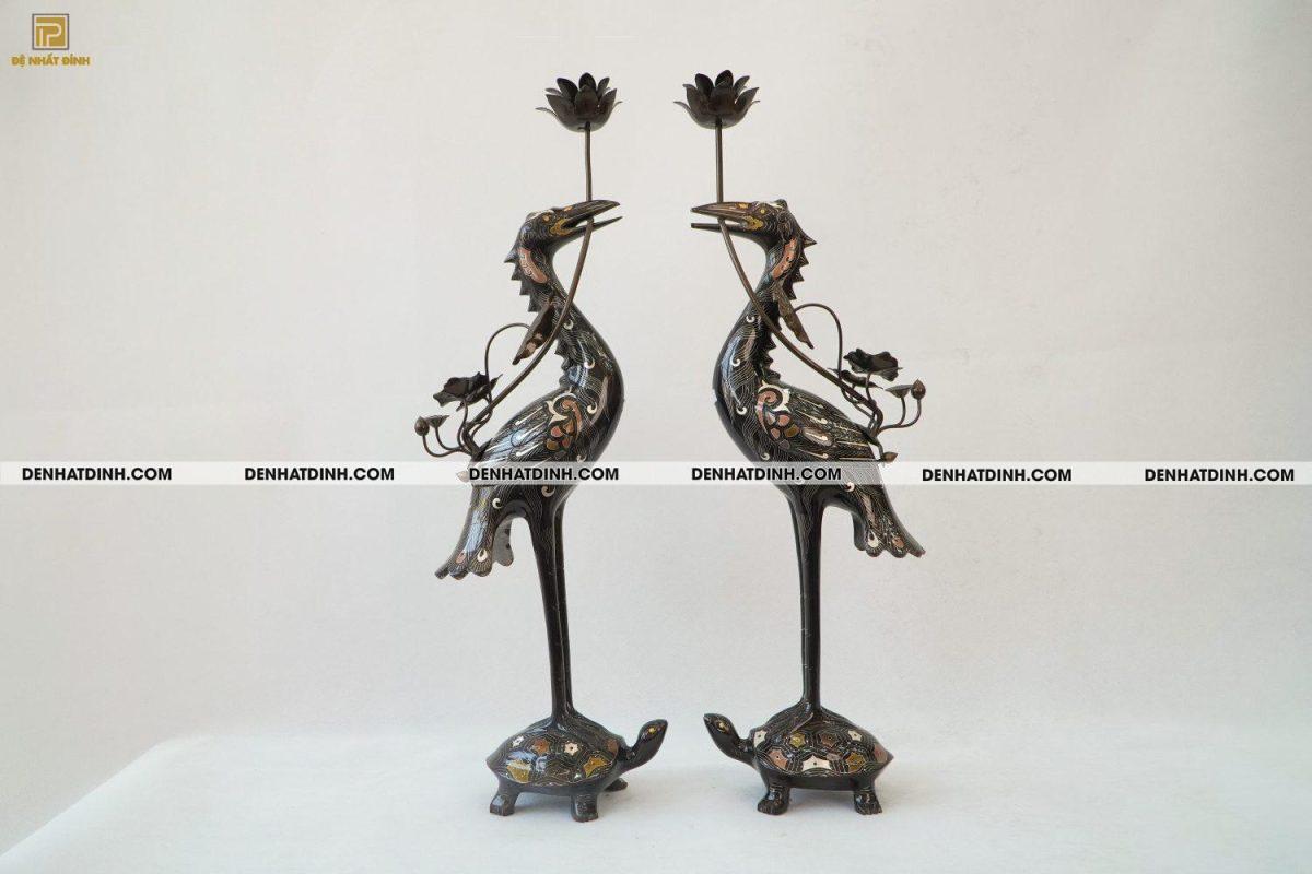 Hạc 65 bằng đồng đỏ khảm ngũ sắc