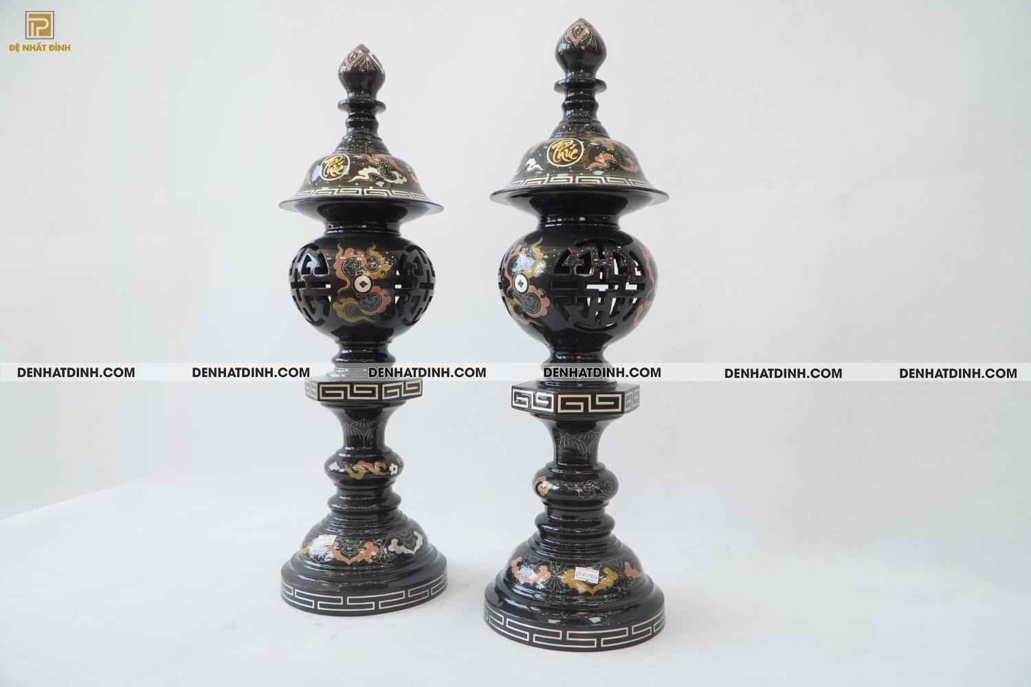 Đèn 55 bằng đồng đỏ khảm ngũ sắc - Ảnh 3