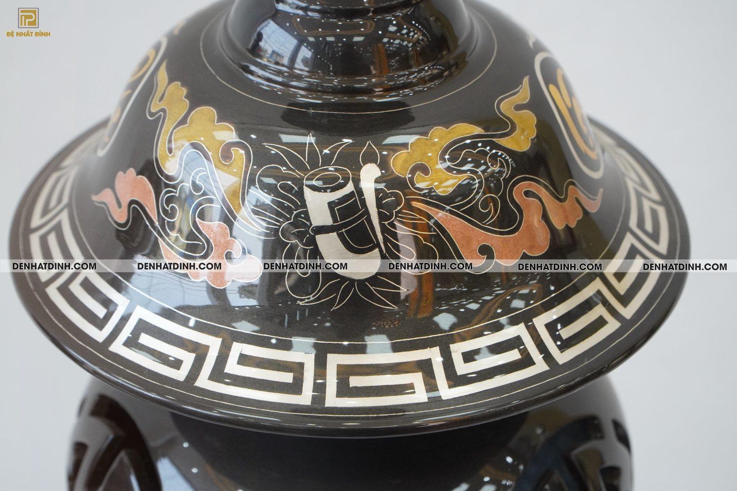 Đèn 55 bằng đồng đỏ khảm ngũ sắc - Ảnh 5