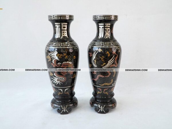 Lọ hoa 42 bằng đồng đỏ khảm ngũ sắc