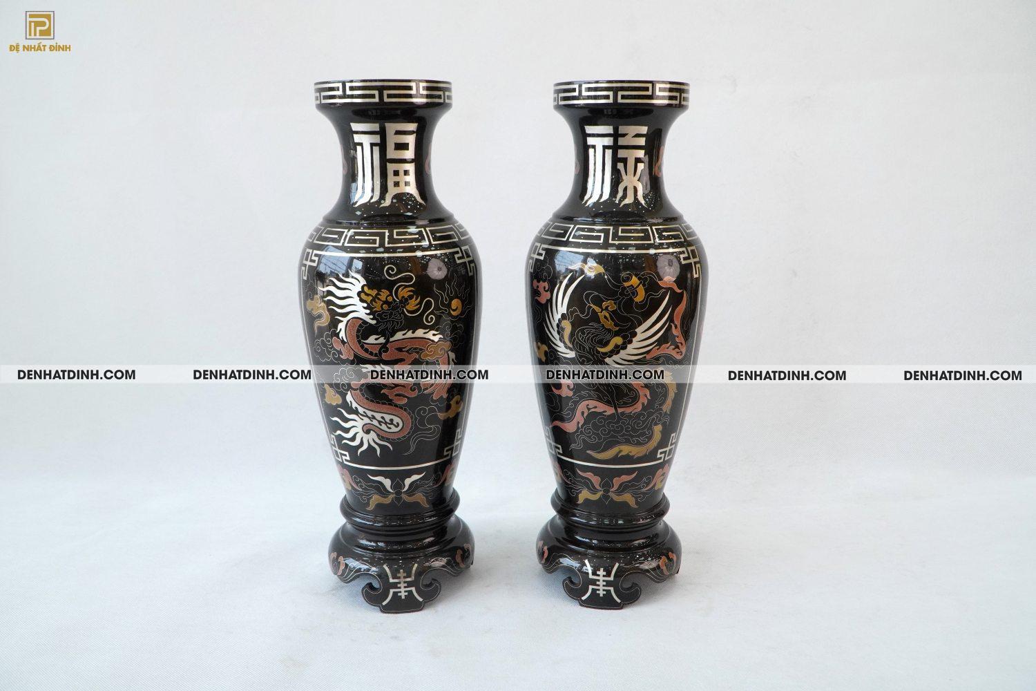 Lọ hoa 42 bằng đồng đỏ khảm ngũ sắc