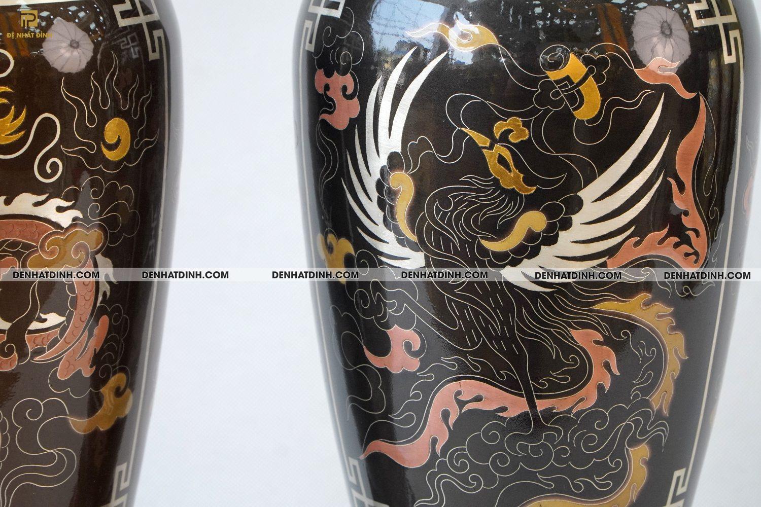 Lọ hoa 42 bằng đồng đỏ khảm ngũ sắc - Ảnh 3