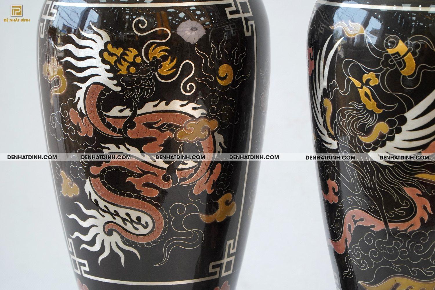 Lọ hoa 42 bằng đồng đỏ khảm ngũ sắc - Ảnh 4