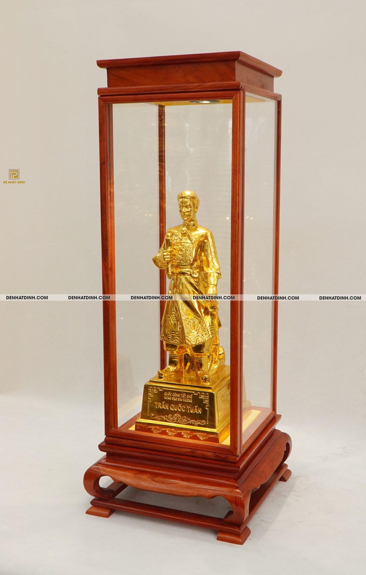 Tượng Trần Hưng Đạo 40cm bằng đồng dát vàng + Tủ gỗ - Ảnh 3