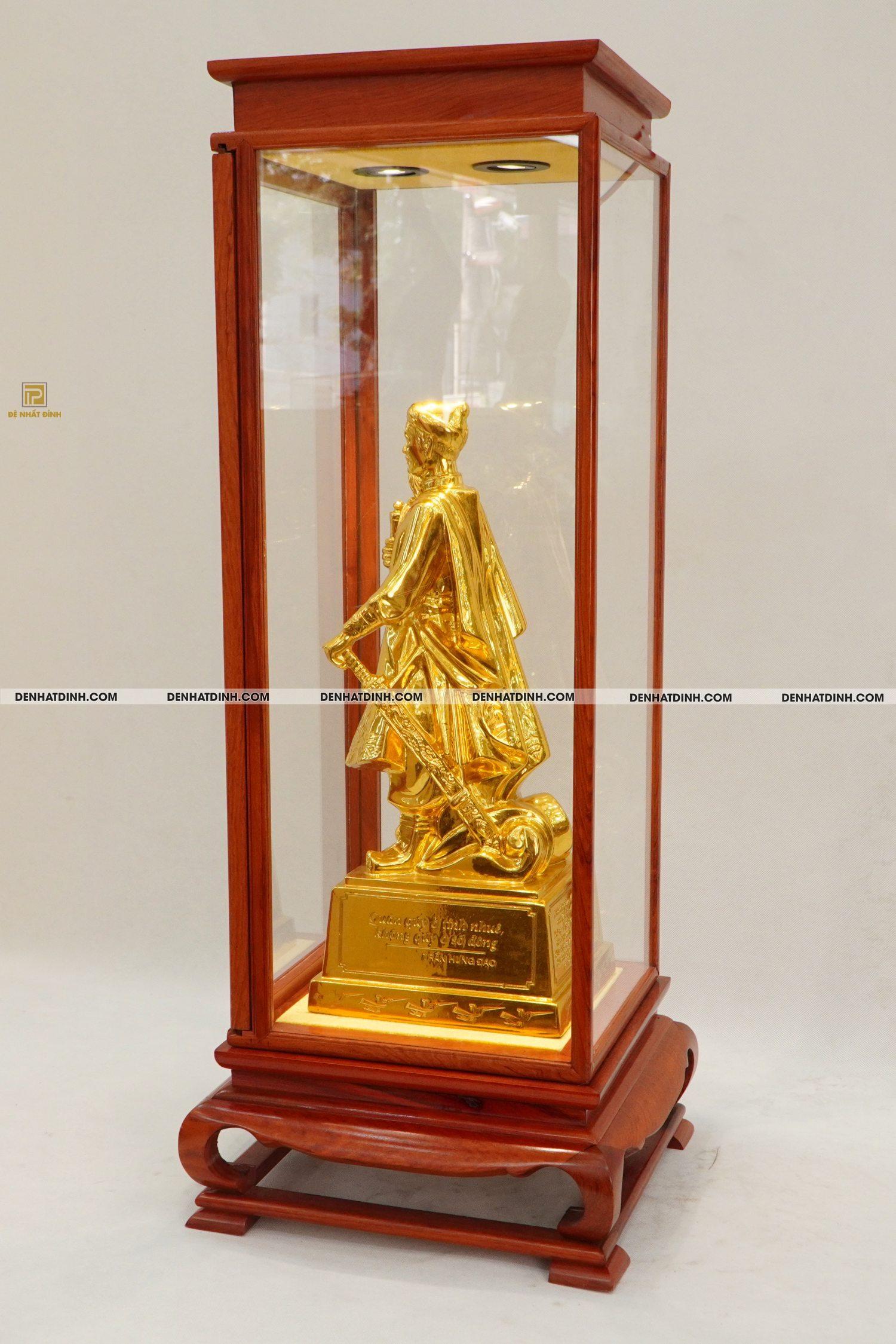 Tượng Trần Hưng Đạo 40cm bằng đồng dát vàng + Tủ gỗ - Ảnh 7