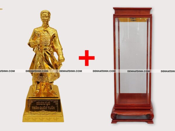 Tượng Trần Hưng Đạo 70cm bằng đồng dát vàng + Tủ gỗ