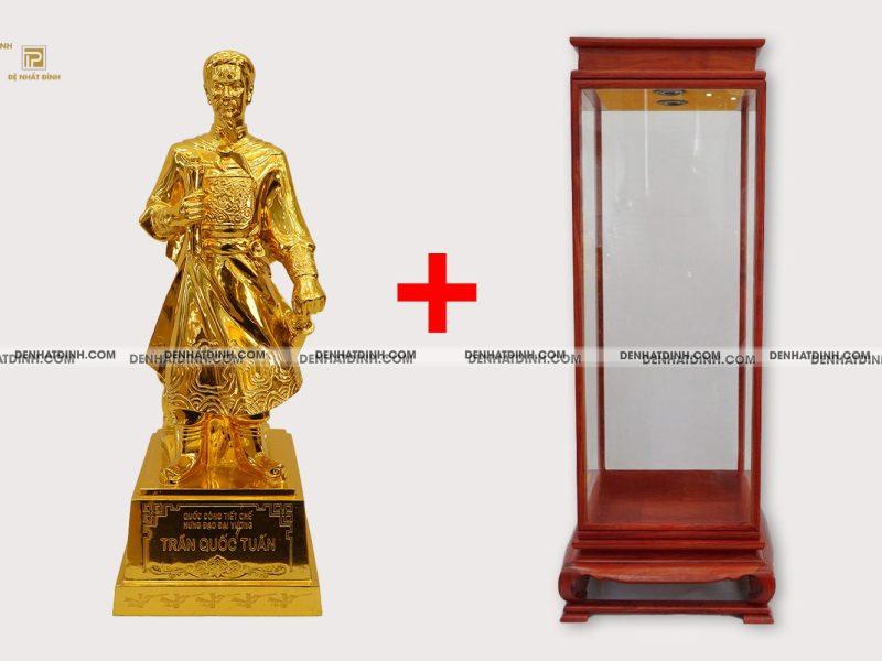 Tượng Trần Hưng Đạo 70cm bằng đồng dát vàng + Tủ gỗ