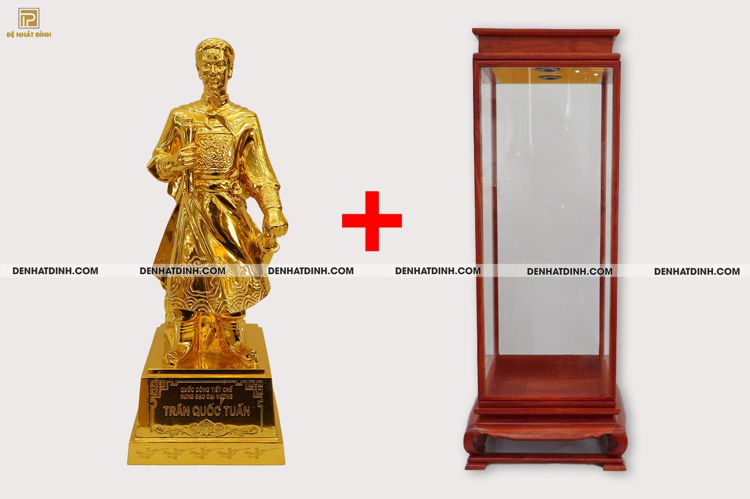 Tượng Trần Hưng Đạo 70cm bằng đồng dát vàng + Tủ gỗ